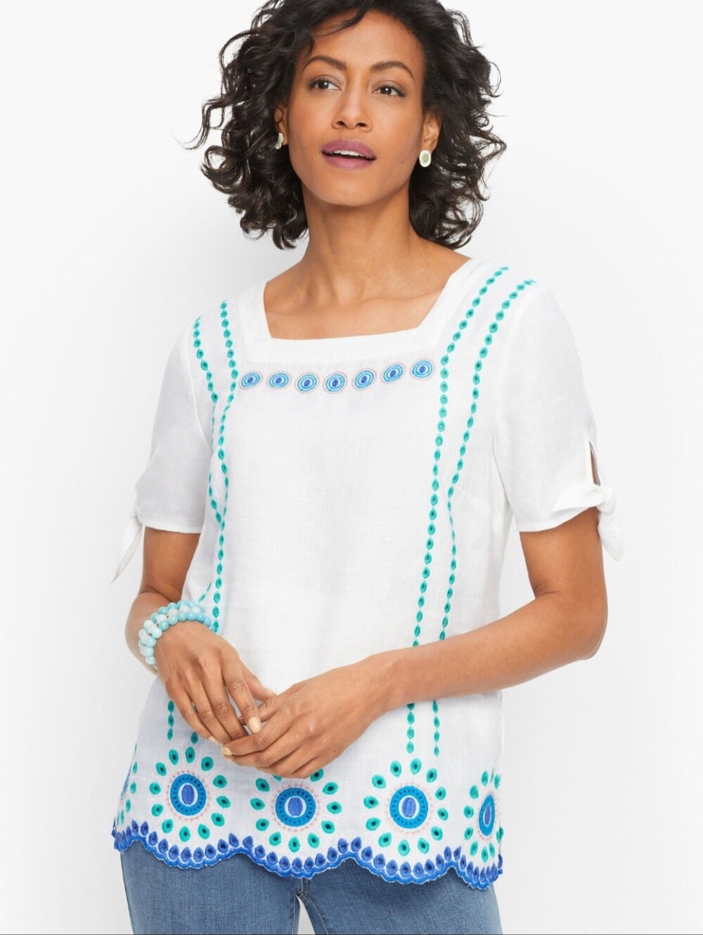 Talbots Embroidered Square Neck Top - Picture 2 of 7